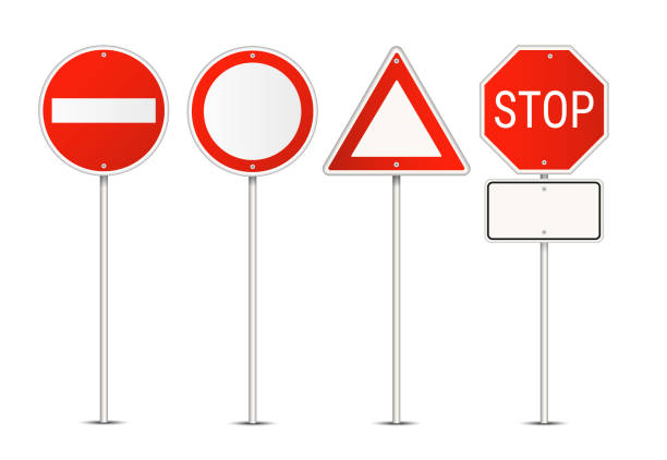 wektorowy zestaw ograniczeń czerwone i białe znaki drogowe izolowane na białym tle - red stop stop sign go stock illustrations