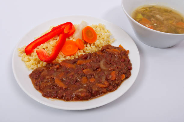 istock Azuki with vegetables on steam and bulgur on a white 962210526