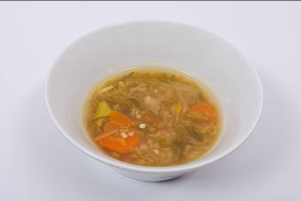istock Miso vegetable soup with vegetables on a white 962210570