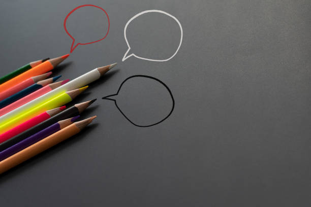 istock Community communication, represents people conference, social media interaction & engagement. group of pencils sharing idea on the black background with copy space 962225052