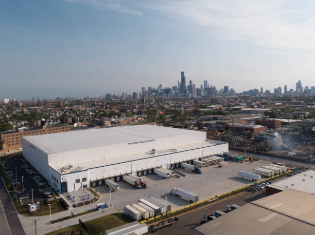 antenna edilizia industriale - chicago aerial foto e immagini stock