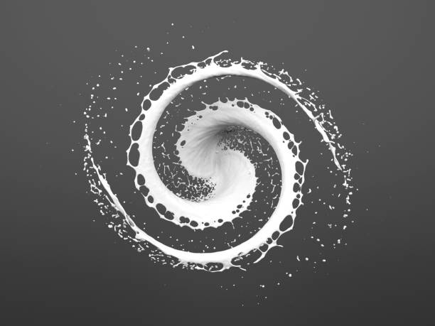 white liquid splashing in circle and drops isolated on white background - spiral circle paint splashing imagens e fotografias de stock