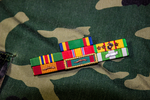 Vietnam Veterans Service Ribbons On Camouflage Uniform