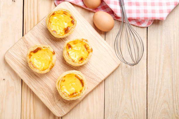 istock Egg tart on wooden plate 962247926