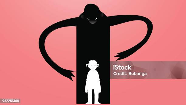 Vector Drawing Of A Sad Depressed Girl Surrounded By One Monster Which Is Bullying Illustration Stock Illustration - Download Image Now