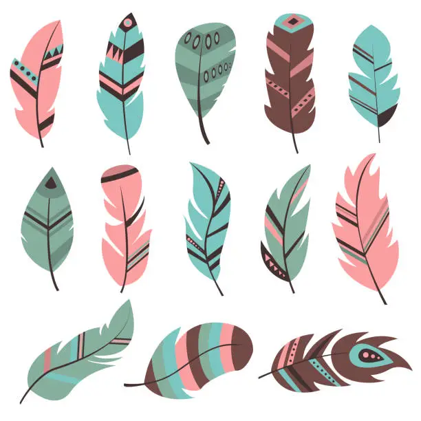 Vector illustration of Tribal feather bird nature wing element vector graphic illustration hand drawn style.