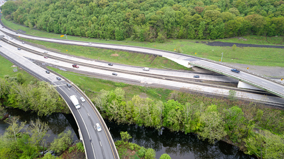 Mahwah New Jersey at the exchange into, Rt. 287 and the New York Throughway. Aerial image taken with a Phantom 4Pro drone.