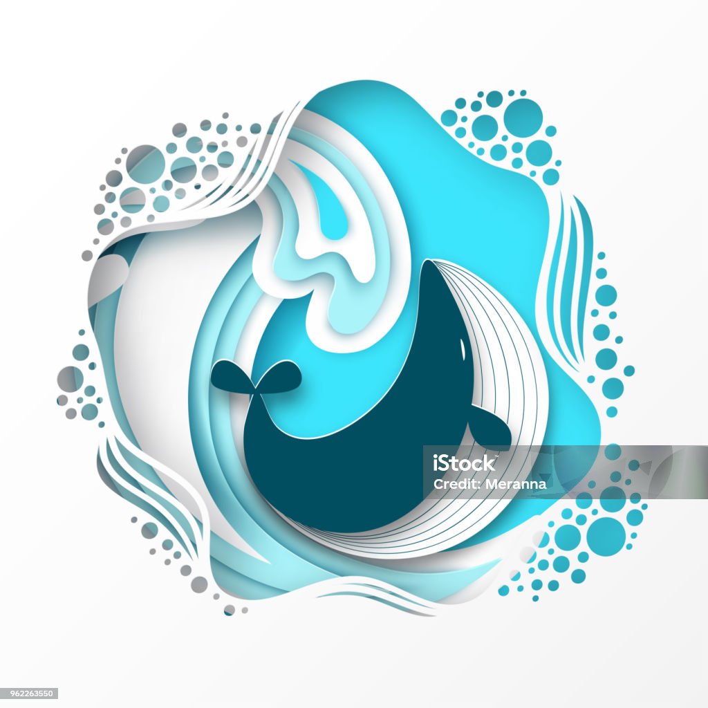 Cá Voi Hoạt Hình Cắt Giấy Trên Biển Hoặc Sóng Biển Theo Phong Cách ...