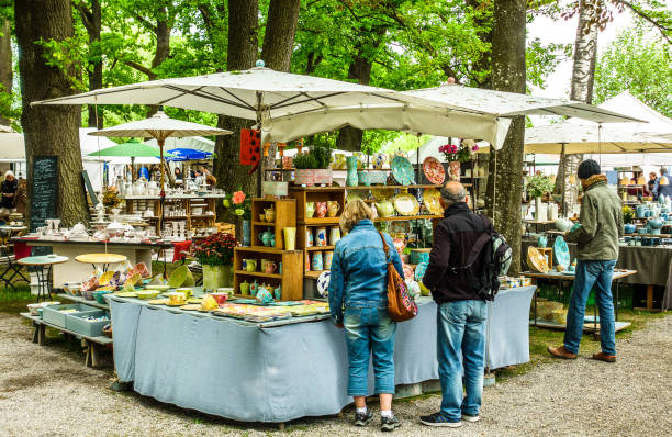 diessen, germany - may 11: people and stands at the famous, annual pottery market on may 11, 2018 in diessen, germany