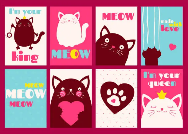 Vector illustration of Set of banners with cute cats