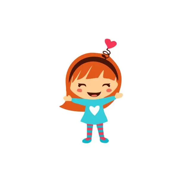 Vector illustration of kids girl cute play caracter  design concept