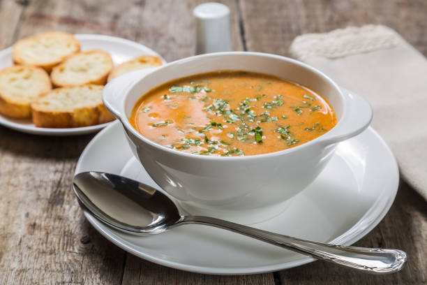 istock Homemade soup puree bisque with croutons. 962274692