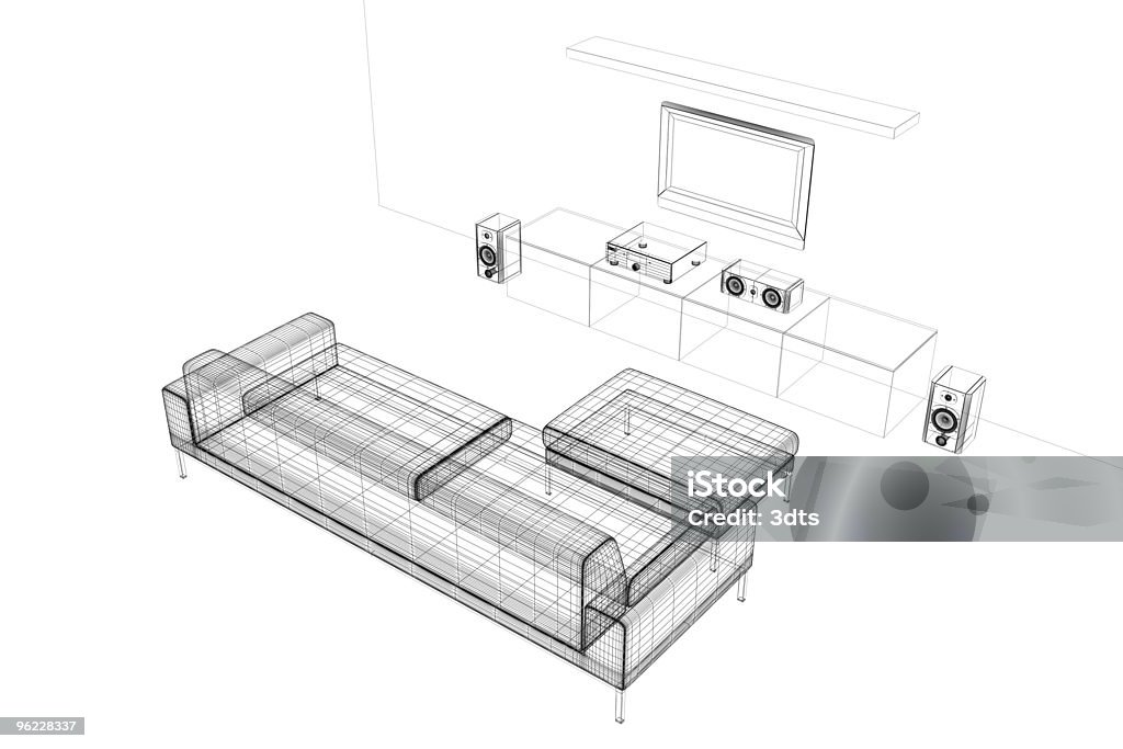 ホームシネマ（ワイヤフレーム、白） - ホームシアターのロイヤリティフリーストックフォト