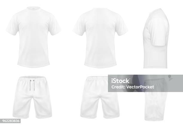 Vector Set Of White Sport Tshirts And Shorts Stock Illustration - Download Image Now - T-Shirt, White Color, Template