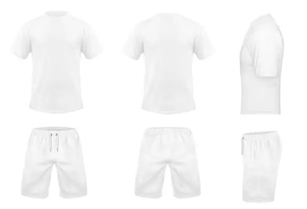 Vector illustration of Vector set of white sport t-shirts and shorts