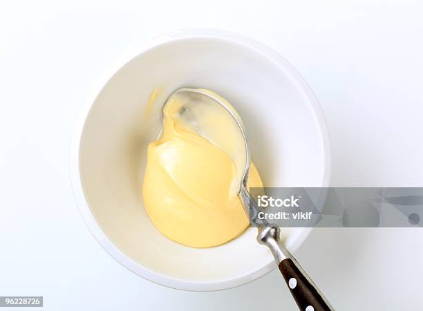 A Bowl Of Mayonnaise With A Spoon Stock Photo - Download Image Now - Bowl, Color Image, Condiment