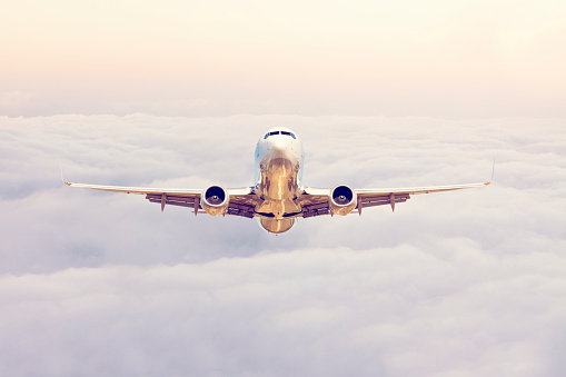 Spain, Madrid; January 20, 2023: Photo of the ascent of an Air France aircraft in the city of Paris carrying many passengers and travelers from different destinations to the Parisian city.