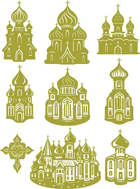 Vector illustration of Set of church orthodox