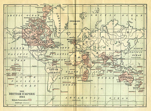 vintage mapa do império britânico - british empire imagens e fotografias de stock