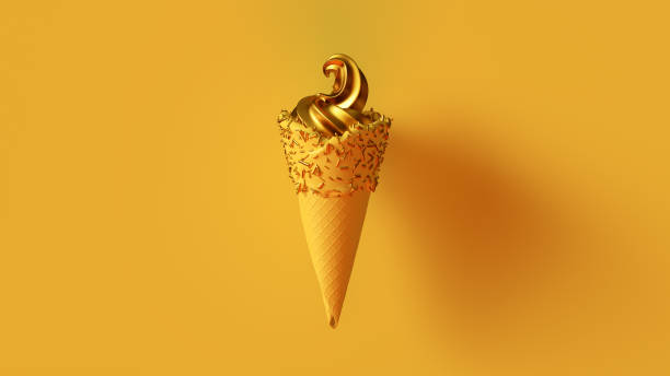 istock Yellow Ice Cream with Gold leaf Ice Cream and Gold Sprinkles 962301466