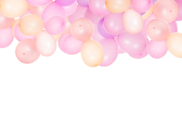 Abstract design of background with flying party balloons and copy space isolated on white