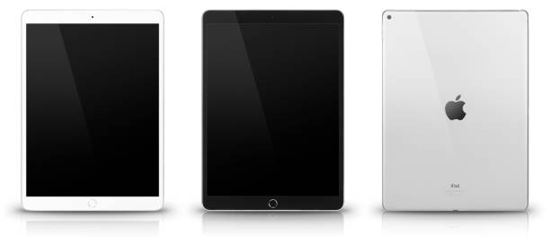 ipad pro. черно-белая версия. передний и задний вид - ipad mini ipad white small стоковые фото и изображения