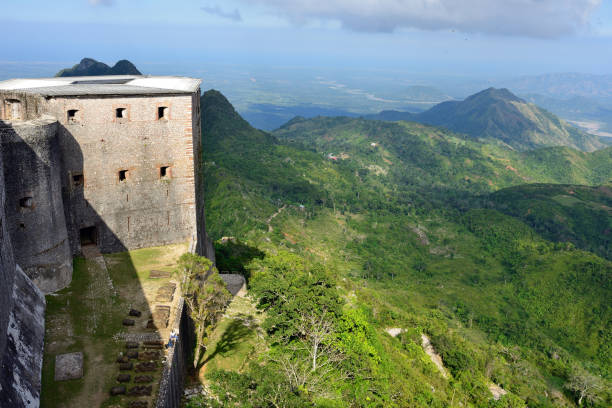 Haiti old ruin Mountain range over Haiti and remains of the French Citadelle la ferriere built on the top of a mountain"r"n citadel haiti photos stock pictures, royalty-free photos & images