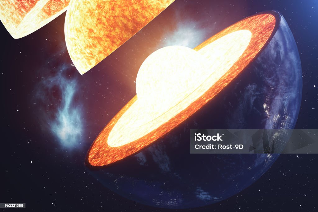 Structure core Earth. Structure layers of the earth. The structure of the earth's crust. Earth cross section in space view. Elements of this image furnished by NASA. 3D rendering Earth's Core Stock Photo