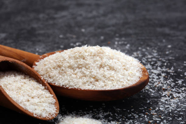 istock Portion of Psyllium Seeds on rustic dark background. Psyllium seed husks 962326270