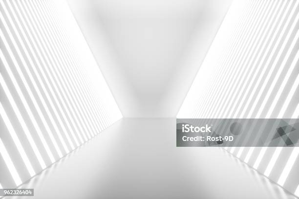 3 D レンダリング ネオンの明かりで抽象の室内未来の建築の背景デザイン プロジェクトのモックアップ - 白色のストックフォトや画像を多数ご用意