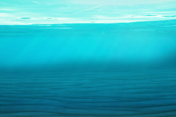 istock Underwater blue background in sea, ocean, with volume light. 3d rendering 962330108