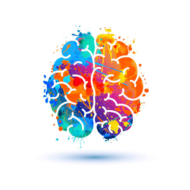 Human brain icon. Splash paint Human brain icon of watercolor splash paint brain illustrations stock illustrations