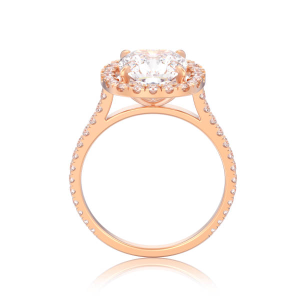 istock 3D illustration isolated rose gold engagement wedding cushion diamond ring with reflection on a white background 962339628