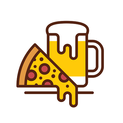 Beer and Pizza vector icon. Vector EPS 10, HD JPEG 4000 x 4000 px