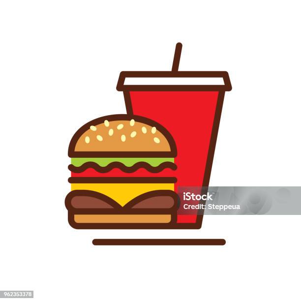 Fast Food Line Icon Stock Illustration - Download Image Now - Burger, Icon Symbol, Fast Food Restaurant