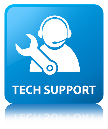 Tech support isolated on cyan blue square button reflected abstract illustration