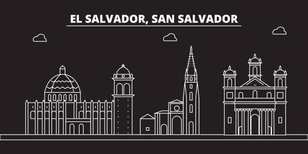 San Salvador silhouette skyline. El Salvador vector city, salvadoran linear architecture, travel illustration, outline landmark icon salvadoran line banner San Salvador silhouette skyline. El Salvador vector city, salvadoran linear architecture, travel illustration, outline landmark icon salvadoran line, banner el salvador landmarks stock illustrations