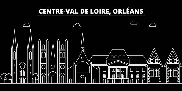 ニューオーリンズのシルエット スカイライン。フランス - ニューオーリンズ ベクトル市フランスの線形アーキテクチャ、建物。オルレアン線旅行イラスト、ランドマーク。フランス フラッ� - orleans点のイラスト素材／クリップアート素材／マンガ素材／アイコン素材