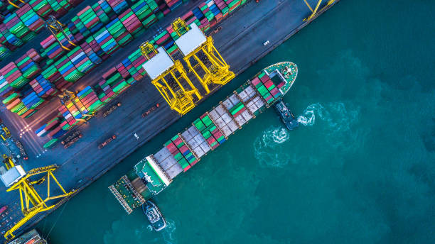 istock Aerial view of container cargo ship, Container Cargo ship in import export logistic, Logistics and transportation of International Container Cargo ship. 962385816
