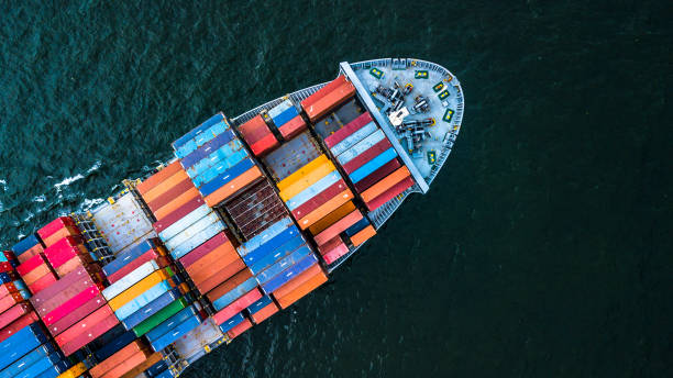 istock Aerial view Container Cargo ship import and export business, Top view Freight Transportation import export logistic. 962386088
