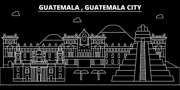 Guatemala silhouette skyline, vector city, guatemalan linear architecture, buildings. Guatemala travel illustration, outline landmarkflat icon, guatemalan line banner