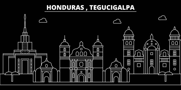 ilustrações de stock, clip art, desenhos animados e ícones de tegucigalpa silhouette skyline. honduras - tegucigalpa vector city, honduran linear architecture. tegucigalpa travel illustration, outline landmarks. honduras flat icon, honduran line banner - tegucigalpa