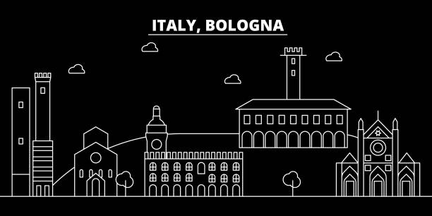 bologna silhouette skyline. italien - vektor stadt bologna, italienische lineare architektur, gebäude. bologna reise darstellung, gliederung wahrzeichen. italien wohnung symbol, italienische linie banner - bologna stock-grafiken, -clipart, -cartoons und -symbole