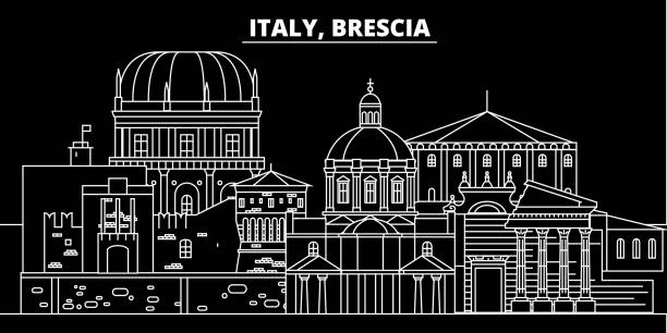 ilustrações de stock, clip art, desenhos animados e ícones de brescia silhouette skyline. italy - brescia vector city, italian linear architecture, buildings. brescia travel illustration, outline landmarks. italy flat icon, italian line banner - brescia