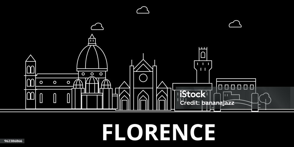 Florence silhouette skyline. Italy - Florence vector city, italian linear architecture, buildings. Florence travel illustration, outline landmarks. Italy flat icon, italian line banner Florence silhouette skyline. Italy - Florence vector city, italian linear architecture, buildings. Florence line travel illustration, landmarks. Italy flat icon, italian outline design banner Florence - Italy stock vector