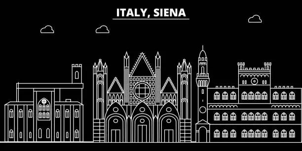 Vector illustration of Siena silhouette skyline. Italy - Siena vector city, italian linear architecture, buildings. Siena travel illustration, outline landmarks. Italy flat icon, italian line banner