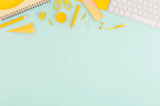 istock School supplies and keyboard. Flat lay. 962387386