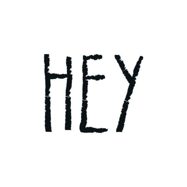 istock Hey - cute unique nursery hand drawn lettering. Monochrome kids vector illustration in scandinavian style 962387536