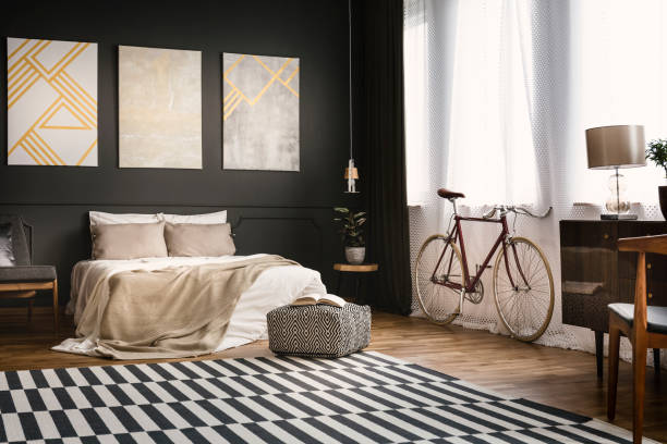 istock Retro bedroom with bike 962387900