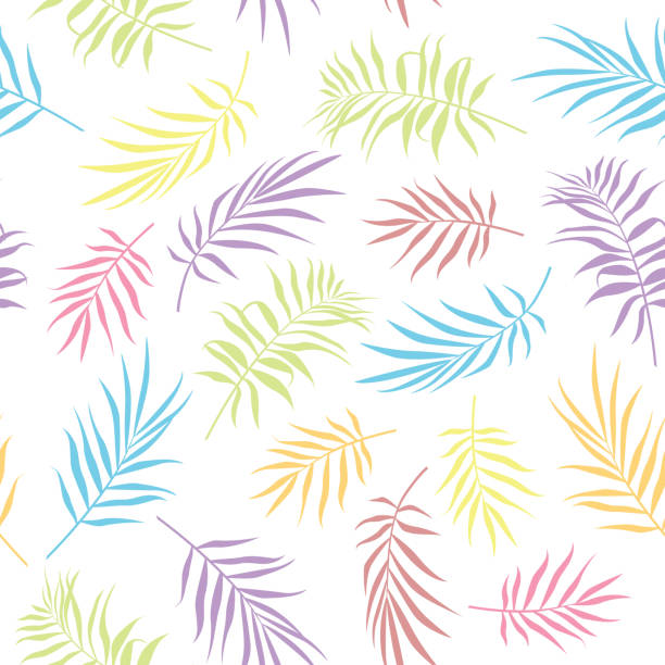 tropikalne bezszwowe kwiatowe tło z liśćmi palmowymi. - pattern coconut palm tree frond textile stock illustrations